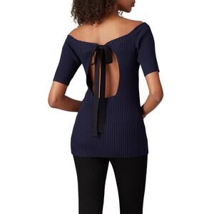 Jason Wu Sz small s Navy Blue Knit Off The Shoulder Bow Tie Back Sweater Top